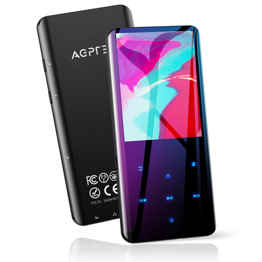 AGPTEK 64GB MP3 Player Bluetooth 5.3 with 2.4 inch TFT color screen, HiFi music with speaker, touch buttons, FM radio, E-book, recording, sleep timer, support up to 128GB, Black
