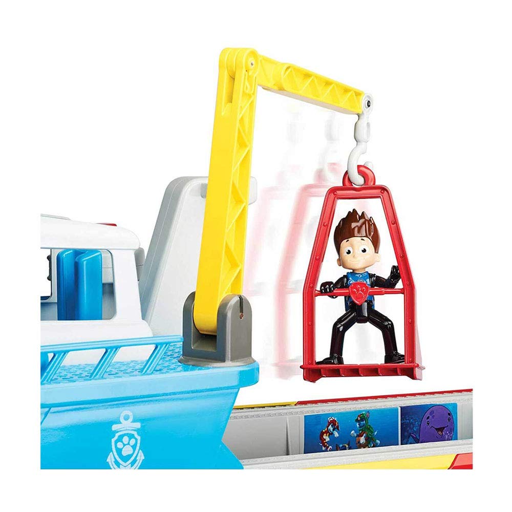 PAW Patrol Sea Patroller ship with Ryder figure and accessories, toy for children ages 3 and up, featuring light and sound effects, amphibious vehicle.