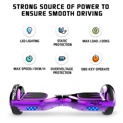 MEGA MOTION Hoverboard Kart, 6.5 inch Hoverboards with seat, equipped with Bluetooth speaker and LED lights, gift for adults and children.