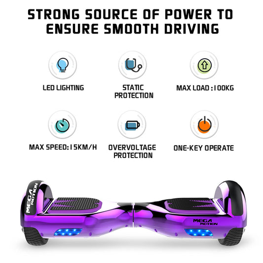 MEGA MOTION Hoverboard Kart, 6.5 inch Hoverboards with seat, equipped with Bluetooth speaker and LED lights, gift for adults and children.