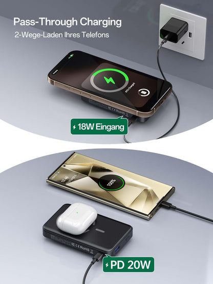 NEWDERY Magsafe Powerbank for iPhone for Apple Watch, 10000mAh Wireless Power Bank with Cable, Fast Charging External Portable Battery for iPhone 16/15/14/13/12, for iWatch Ultra/9-1