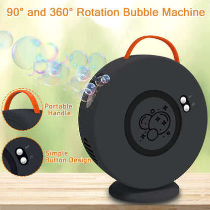 Soap bubble machine Automatic 90°/360° Rotatable, Portable Bubble Maker for Kids, Black Bubble Machine, Electric Bubble Toy for Outdoor/Wedding/Birthday Party