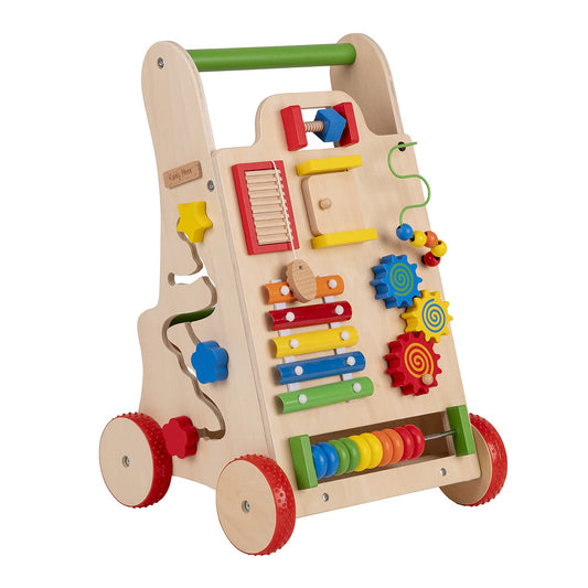 KiddyMoon wooden walking cart for children, walking aid for fun babies, learning to walk, multifunctional wooden toy for toddlers Montessori toy, WK-002, multicolored