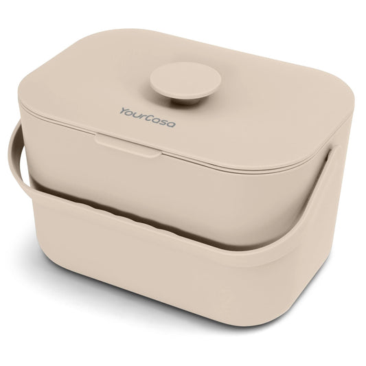 YourCasa 5L kitchen compost bin - for everyday organic waste - dishwasher safe - odor-proof with sieve & ergonomic handle - small compost bin for organic waste (cream)