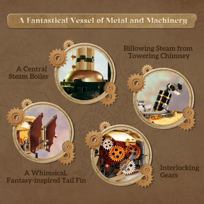 PANTASY Steampunk airship model kit for adults, two-layer Zeppelin with gear mechanism, DIY building block set, retro sci-fi construction toy for collectors & display.
