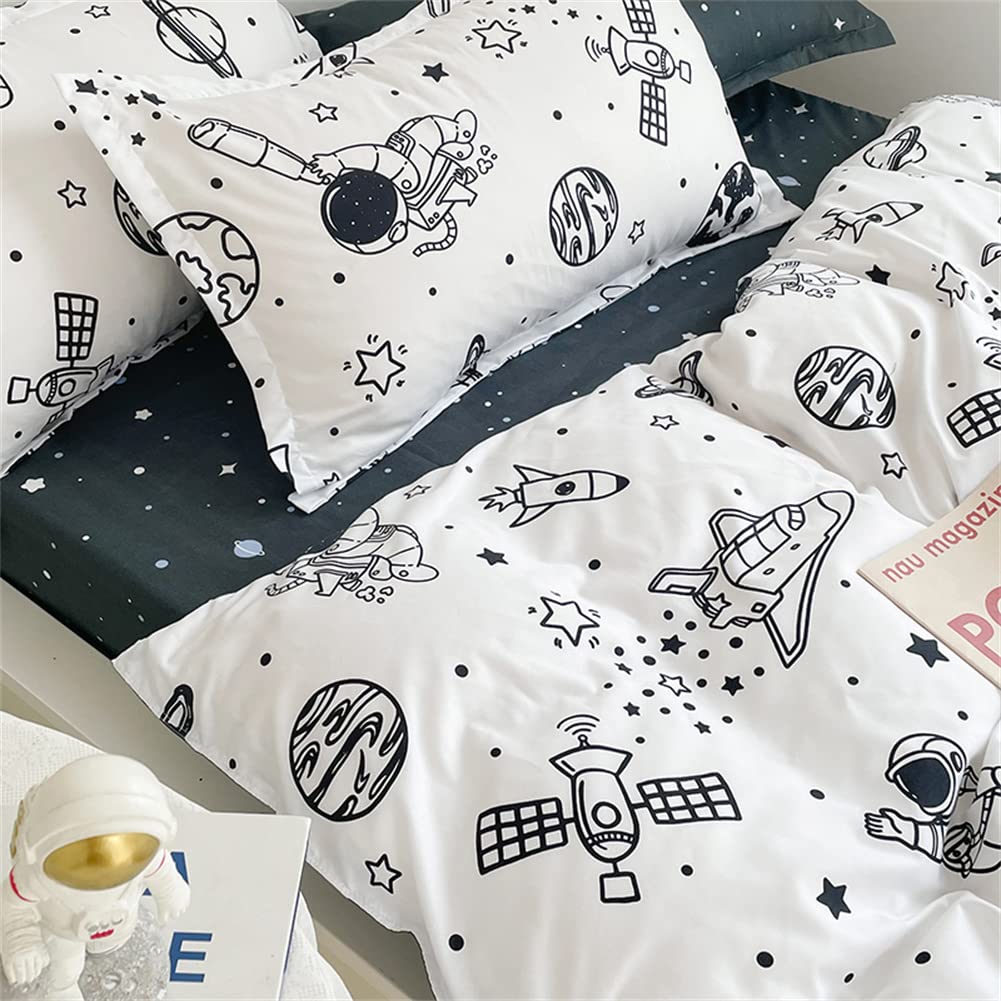 Koudi bedding for children 100x135 Space kids bedding boys White Black Rocket Stars Planets Astronaut Universe Pattern Duvet cover Zipper with pillowcase 40x60cm