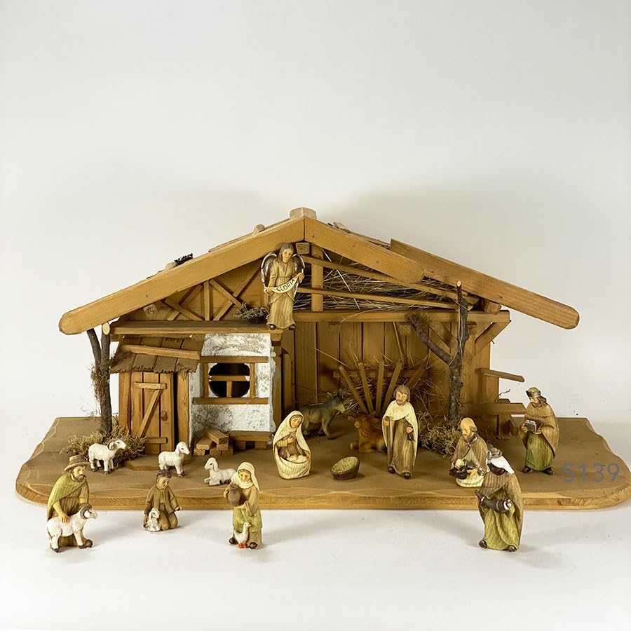 2X FADED Fountain, with pump/Height: 19cm/Hand-painted/detailed nativity figures - Christmas table decoration nativity accessory
