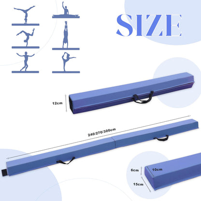 SportBob folding balance beam for kids, 300cm PU leather gymnastics beam for home use. Perfect for balance beam training, fitness, and gymnastics.