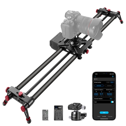 NEEWER 39.4”/100cm motorized camera slider, app remote control carbon fiber slider, supports video mode, time-lapse photography, horizontal, tracking, and 120° panorama shooting (ER1-100)
