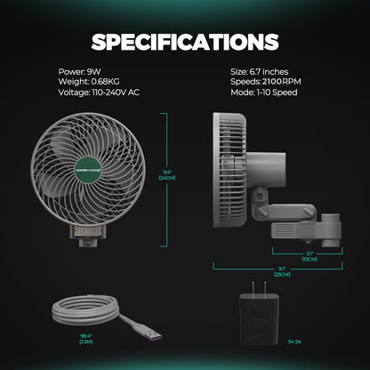 MARS HYDRO Upgrade M6 Clip Fan, oscillating and quiet, perfect for grow tents. 10 speed settings, app/WiFi controlled. Perfect for small spaces.