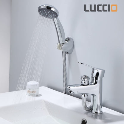 ZXC washbasin faucet with diverter for shower, high-quality single-lever washbasin mixer including shower set in chrome.