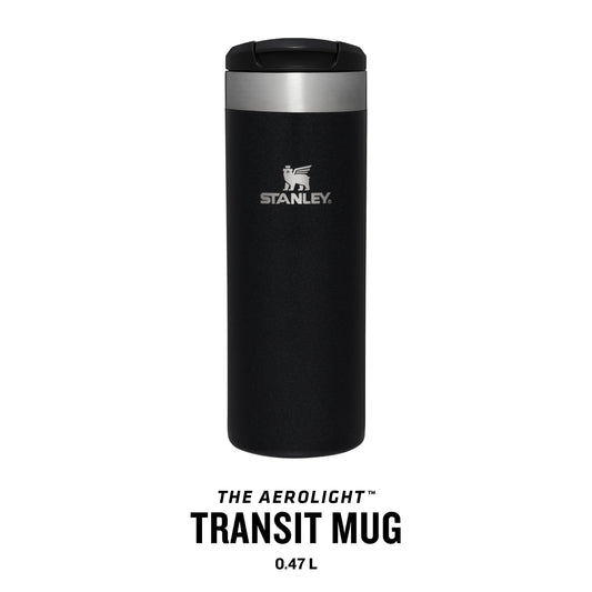 Stanley Aerolight Transit Thermos Mug 0.47L - Keeps Hot for 6 Hours - Dishwasher Safe - Leak-Proof Travel Coffee Cup - Fits Most Car Drink Holders - Thermos Bottle - Black