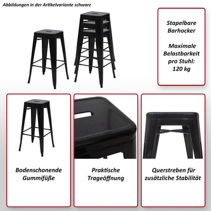 Mendler 4-piece set bar stools HWC-A73, bar chair counter stool, metal industrial design stackable - red.