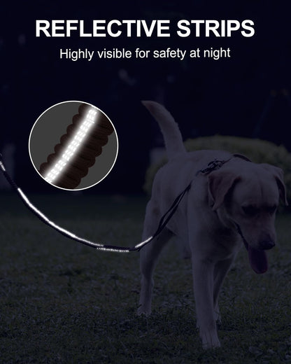 Joytale Tactical Dog Leash, 1.2m-1.8m Bungee Dog Leash Reflective with 2 Padded Handles, Car Safety Belt, No-Pull Dog Leash for Medium, Large, X-Large Dogs, Brown
