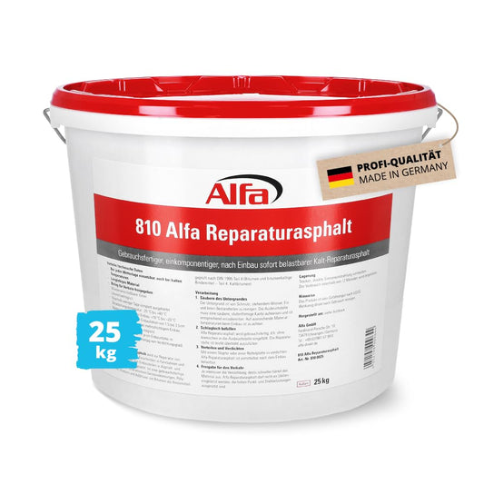 1x Alfa Repair Asphalt 25 kg professional quality cold asphalt with grain size 0 to 5 mm for patching potholes in a resealable bucket, repair asphalt