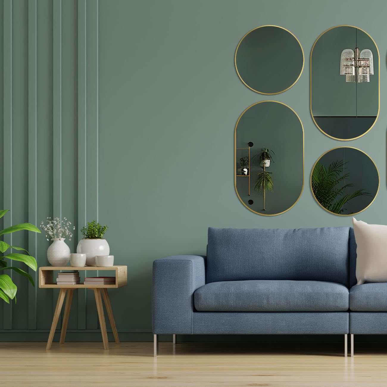 HOKO Round Wall Mirror 60cm with seamless gold metal frame and premium aluminum hooks - Perfect for bathroom, living room, hallway, hotel.