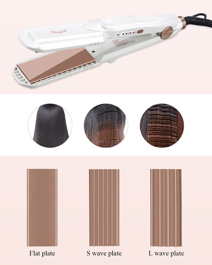 CkeyiN Hair Crimping Iron with 3 Interchangeable Plates, Hair Waver for Fluffy Hairstyle, Curling Iron for Women Adjustable Temperature Hair Straightener Curling Wand Corn Styling Tool