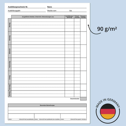 Internship/Training Report Book - DIN A4, 28 pages, daily/weekly entries, one week per page, from Monday to Sunday...