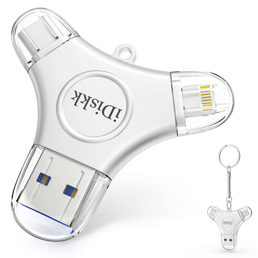 iDiskk 256GB 3-in-1 Type-C Photo Stick for iPhone, MFi-certified Lightning USB Stick for iPad, iPhone storage compatible with USB-C mobile phones, iOS Mac PCs, and iPhone/iPad stick.