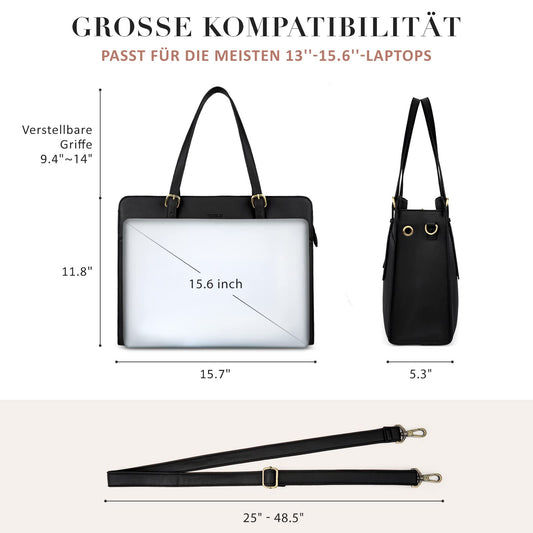 ECOSUSI women's laptop handbag, 15.6-inch laptop bag, shoulder bag, shopper, large business bag made of leather, work bag, notebook bag.