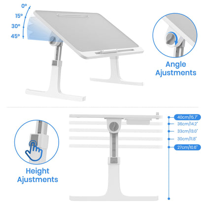 KELOFO Bedside Table Laptop Desk with Drawer Adjustable Foldable Laptop Desk For Eating, Working, Writing, Gaming, Drawing 60 * 40 cm