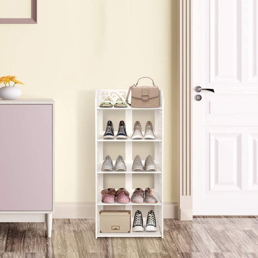 White shoe rack, 40 cm wide shoe rack, narrow and tall shelf, small standing shelf with 5 shelves, stackable bathroom shelf, kitchen storage shelves, decorative shelf, shoe cabinet for hallway, bathroom, kitchen, living room.