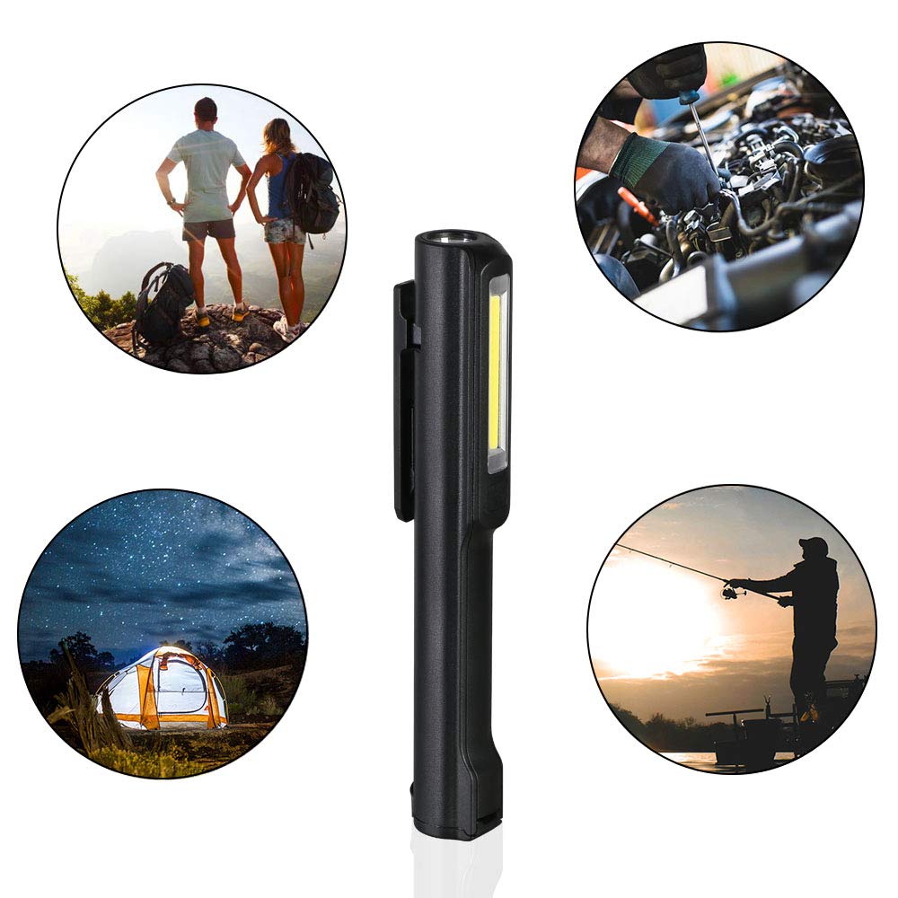 Flintronic LED work light, flashlight workshop lamp rechargeable, 3W head & COB | SOS flashing | Magnetic clip & base | 5 brightness modes for workshop-automotive-camping emergency - 2Pcs