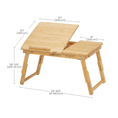 SONGMICS Laptop Desk, Laptop Stand, Breakfast Tray, Foldable Legs, for Bed and Sofa, Adjustable Height, for up to 15.6 inch Laptops, (61-68.3) x 34.9 x (22.5-32) cm, Natural Color LLD01N