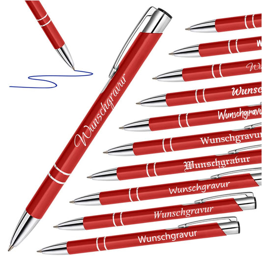 Polar effect 20 red metal pens with engraving - great birthday gift idea - promotional item - refillable jumbo ink cartridge - blue ink.