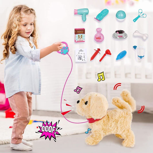 HULASO Toy Dog Kids Pet Dog Toy Girls Boys Interactive Plush Toy with Walking, Barking, Tail Wagging, Singing, and Repeat What You Say Function