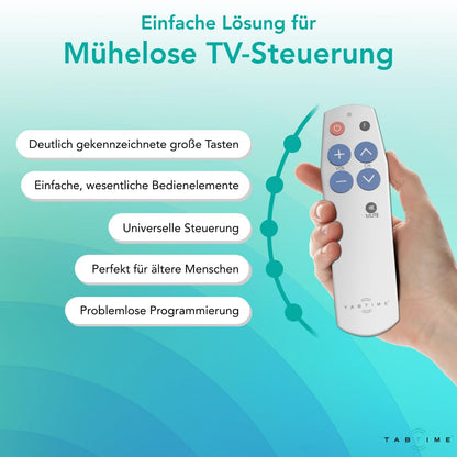 TabTime Senior Remote Control TV with large buttons - Easy to use & set up - Universal and simple TV remote control - suitable as a gift for people with dementia