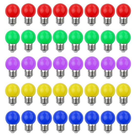 V-TOO LED Colorful E27 Colored Bulbs 3W=30W Decorative Light and Design 240 Lumens AC220V-240V LED Decoration Lamp Mixed Colors Red Yellow Blue Green Purple - 40 Pack