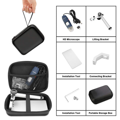Jiusion HD 2MP USB Digital Microscope 40-1000X Portable Magnification Endoscope Camera with 8 LEDs Stable Aluminum Alloy Stand for OTG Android Mac Windows 7 8 10 11 Linux