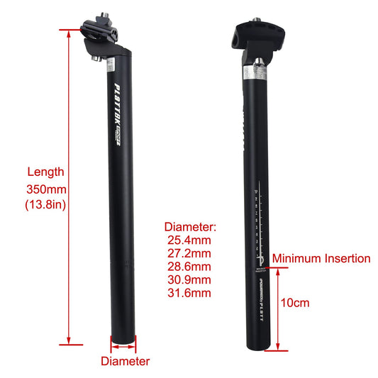 PLATTBK Bike Seatpost 25.4/27.2/28.6/30.9/31.6, 350mm, Aluminum Alloy, Road Bike, MTB, Seatpost (27.2mm)