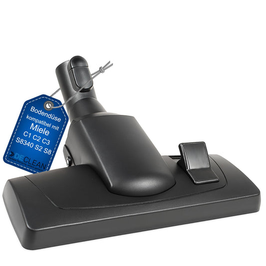 The DeClean floor nozzle is compatible with Miele vacuum cleaner parts for C1, C2, C3, Complete, Compact, Classic, S8340, EcoLine, PowerLine S8, S6, S5, S4, S2, S1. Brush nozzle for carpet.