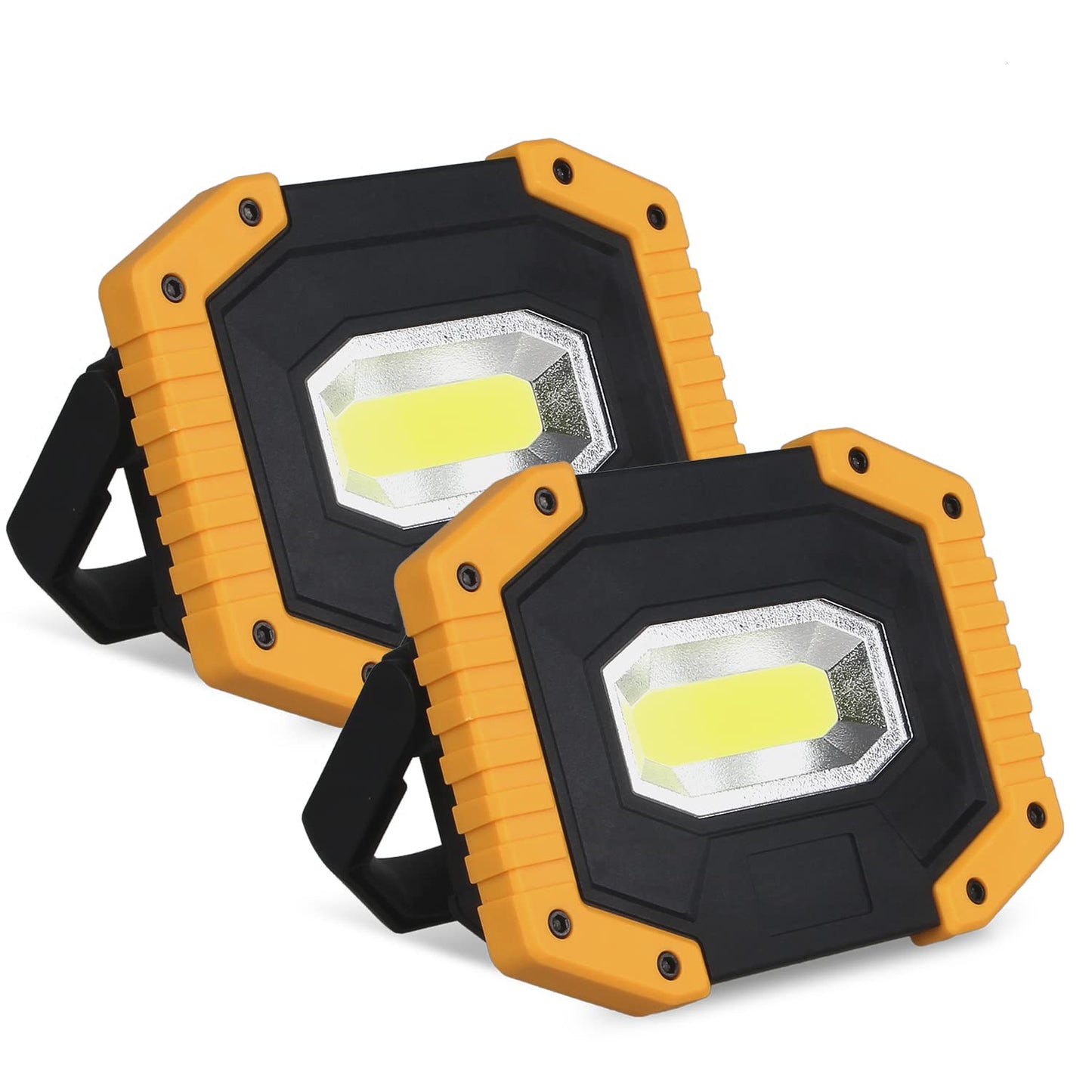 T-SUN LED construction site spotlight battery 2 pack, portable camping lamp, 30W 2000LM super bright rechargeable spotlight, LED work light USB for garage outdoor camping fishing emergency construction sites, 3 light modes
