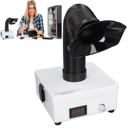 Solder fume extractor for DIYers & phone repairs – Desktop smoke absorber with EU plug, professional model, waterless, noiseless, compact design, 100-240 V.