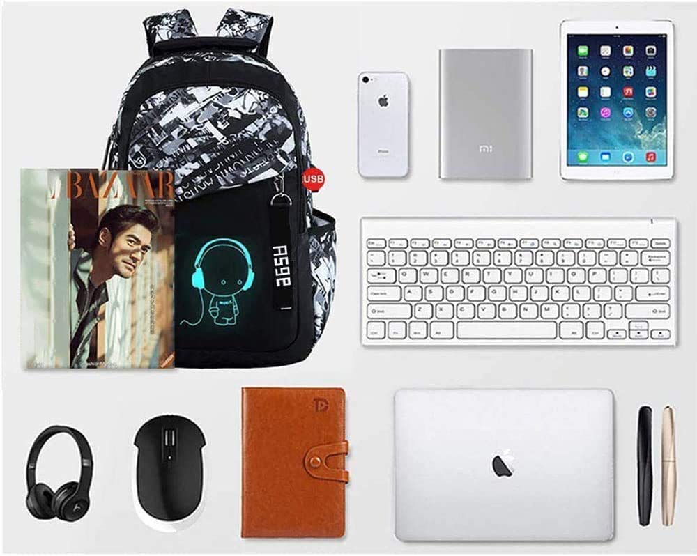 Asge 128-1 Oxford Fabric School Backpack for Boys Schoolbag Print Backpack Teenagers Schoolbag Outdoor Reflective Daypack, Gray, M