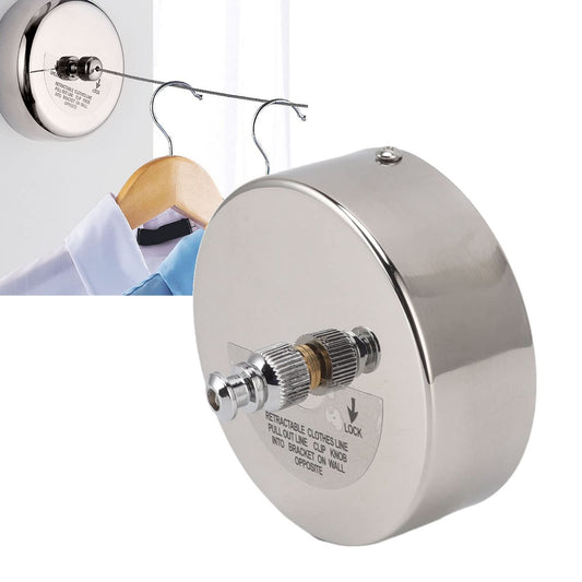 Mokernali laundry line retractable, made of stainless steel, with automatic double-pulley retraction, strong capacity, 3.8M, suitable for indoor and outdoor use, wall-mounted.
