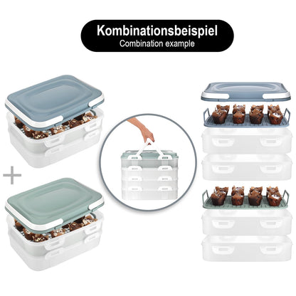 com-four® Party container with 2 levels and lifting insert - cake transport box - food freshness container - cake container with handles - muffin container (1 piece pastel blue-gray)