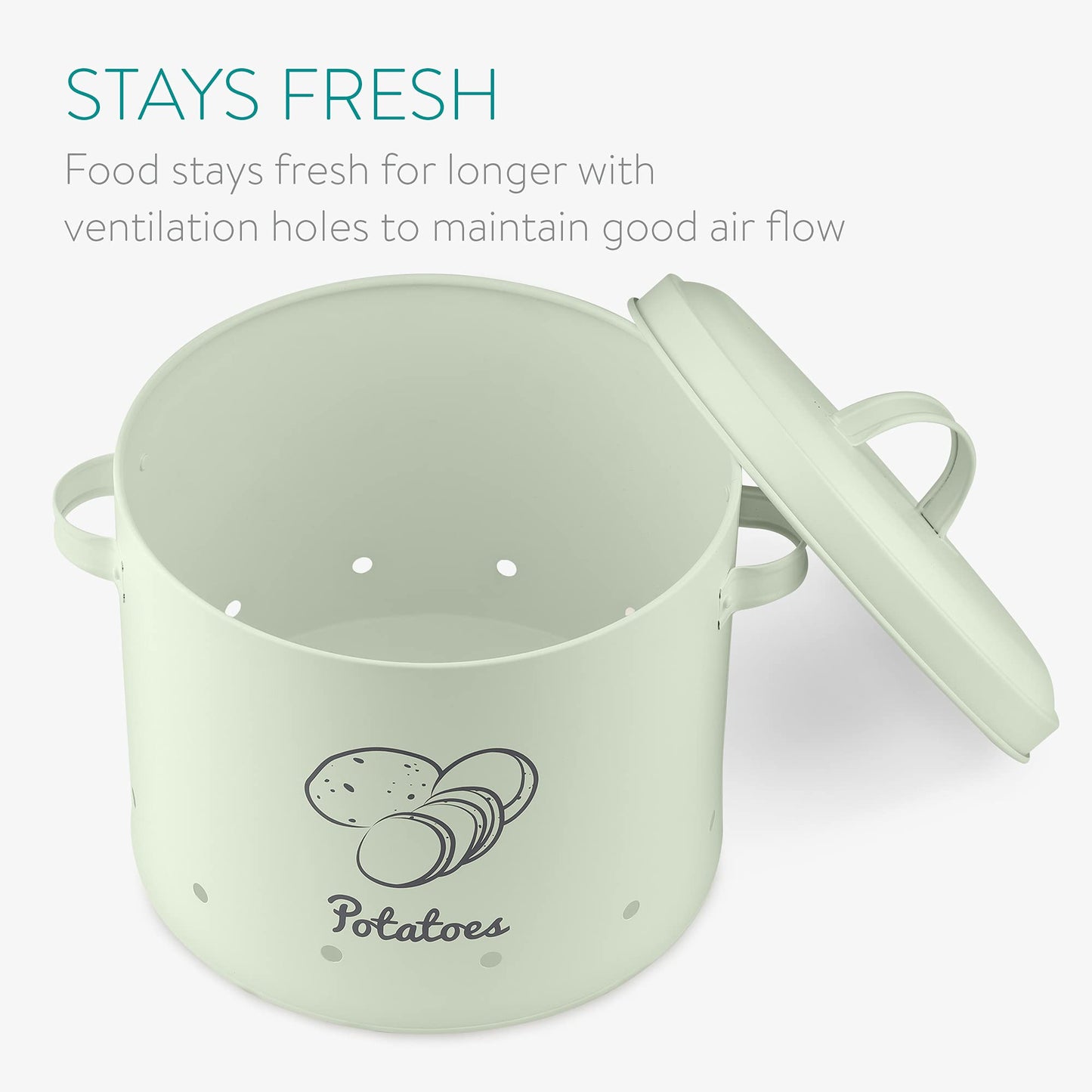 Navaris food storage containers set made of iron for potatoes, onions, garlic - dishwasher safe.