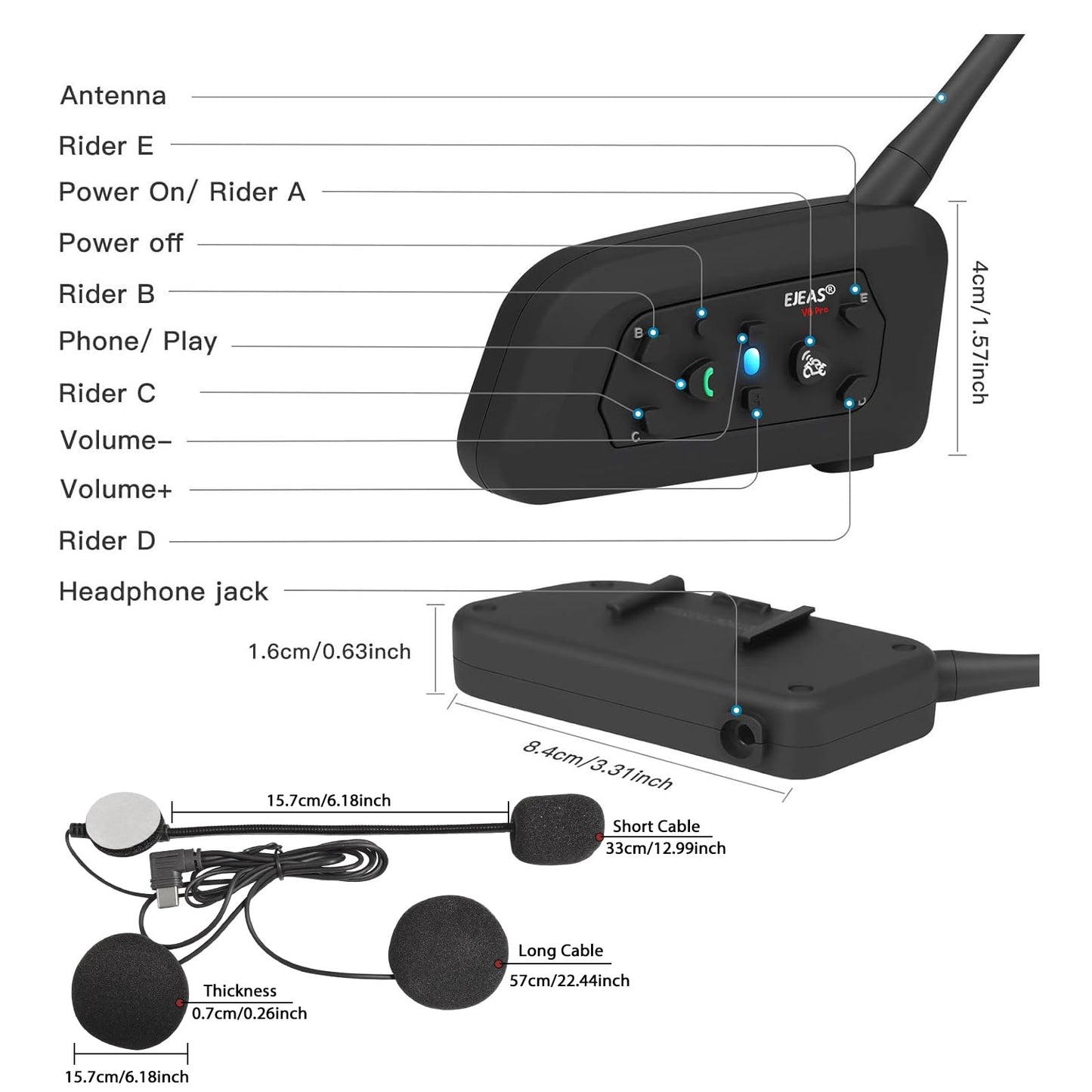 EJEAS VNETPHONE V6 Motorcycle Intercom Bluetooth Headsets 1200m up to 6 Riders DSP Noise Reduction, Waterproof, Communication System for Motorcycles, 2 Pieces.