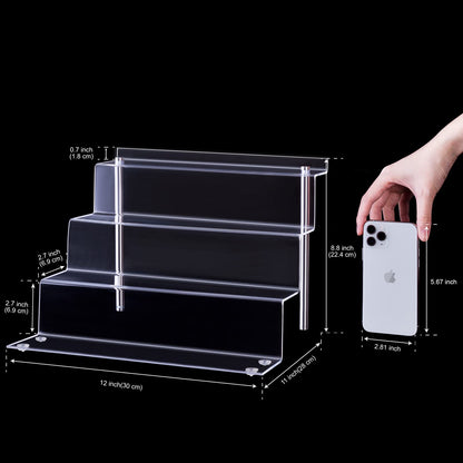 LileZbox acrylic display riser shelf for pops figures, clear large 4-tier display stand for showcasing or collecting, cupcake dessert product, 1 pack (30 x 28 x 22 cm)