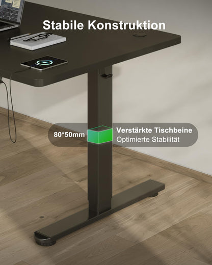 Devoko Height Adjustable Desk 160x80cm with Type-C Charging Port, Electric Height Adjustable Desk, Mobile Electric Computer Desk with Cable Management Tray, Black