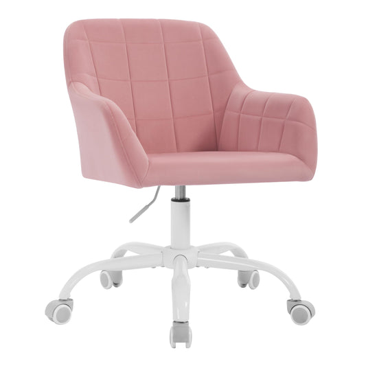 WOLTU Vanity Chair, Swivel Desk Chair, Rolling Office Chair, Ergonomic Task Chair, Height Adjustable Seat for Home Office, Bedroom, Office, Velvet, Pink