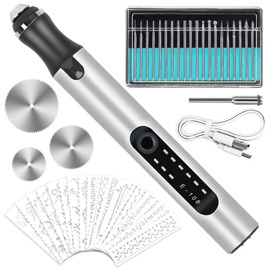 Electric Engraving Pen, Multifunctional Engraving Tool Set Portable Wireless Engraving Tool Etching Pen for DIY Jewelry Metal Glass Plastic Wood Ceramic Stone Engraving
