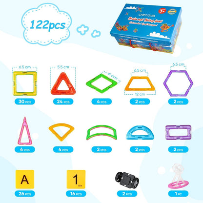 Crenova Magnetic Building Blocks 122 Pieces Magnetic Toy Magnet Blocks Toy for Kids Magnet Toy for Boys and Girls ages 3 4 5 6 7 8