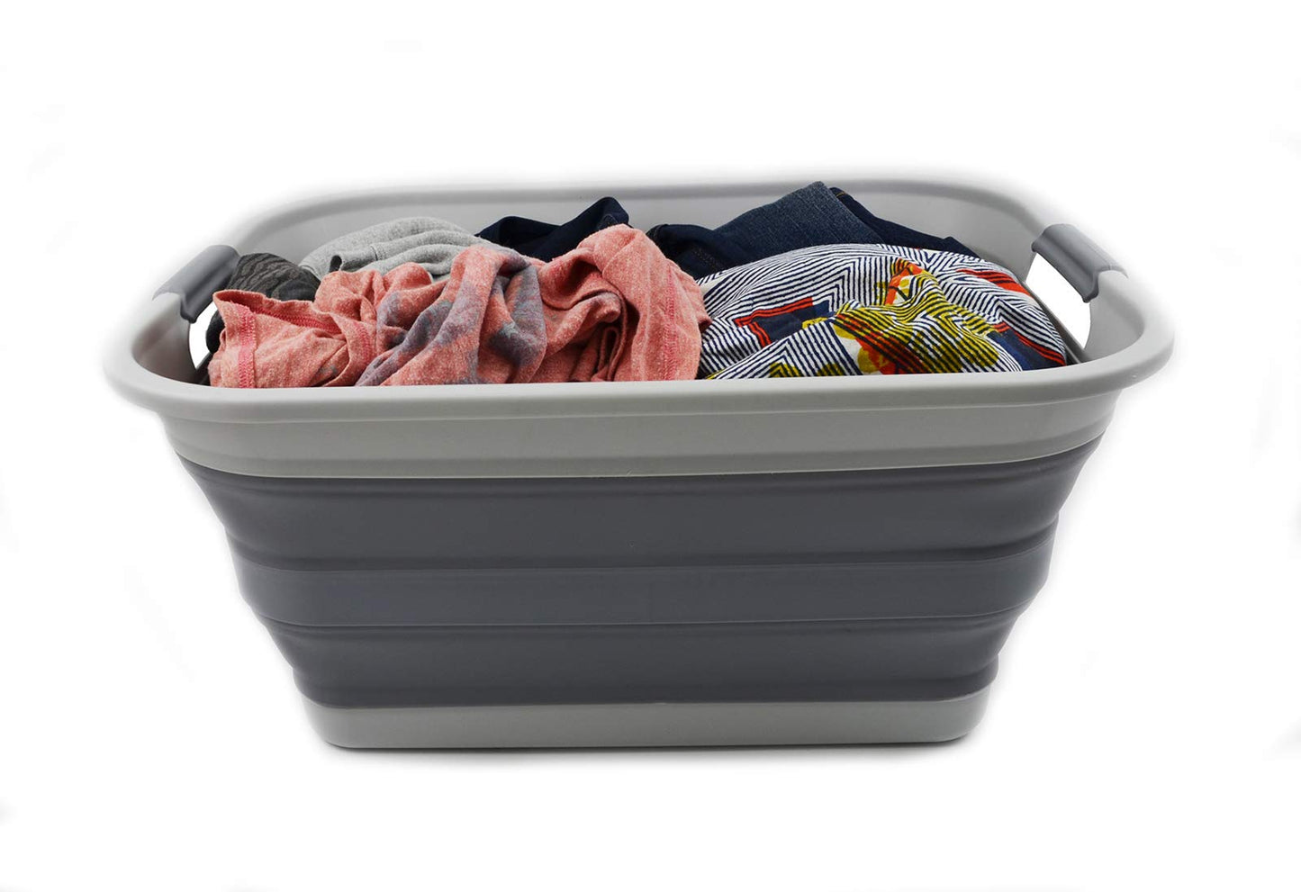 SAMMART 42L Collapsible Plastic Laundry Basket - foldable Pop-Up Storage Container/Organizer - portable Wash Bin - space-saving Laundry Hamper (Gray, 1)