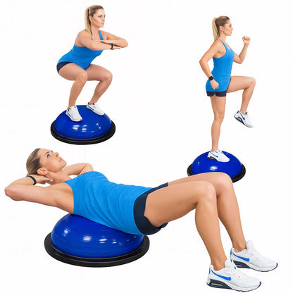 OcioDual Balance Ball, Balance Trainer, Half Fitness Ball for balance, Proprioceptive platform, Non-slip ball with inflator and resistance bands, Half Gymnastic Ball, Blue