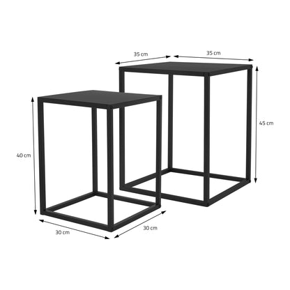 ML-Design Flower Stand 2-piece Set in Black made of metal, 30x40x30 cm/35x45x35 cm, square Flower Stool Plant Stand Plant Stool Nesting Table Plant Table Decor Side Table Coffee Table Living Room Table
